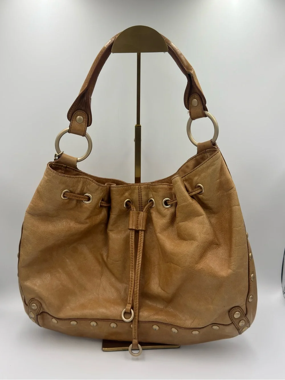 Charles David Tan Drawstring Hobo Shoulder Bag